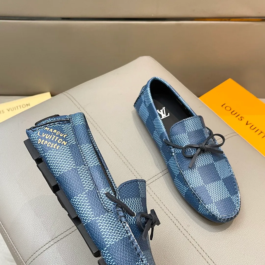 Factory price: 460💰LV men's beanie shoes 2025 official website synchronization <market top version> cowhide grid ➕ black cowhide original packaging. Size 38-45